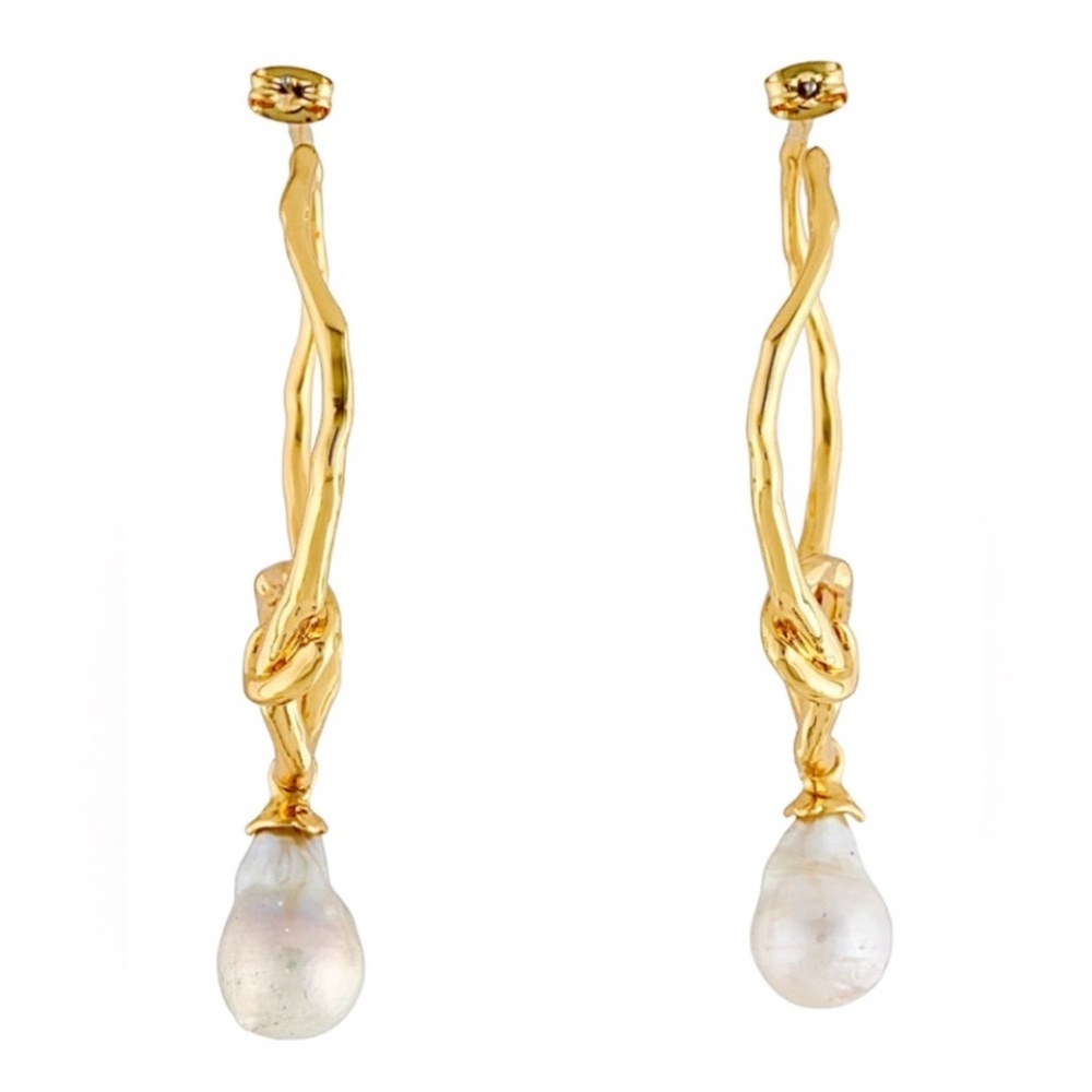 Alexis Bittar Cultured Freshwater Pearl Charm Twist Hoop Earrings - Picture 5 of 6